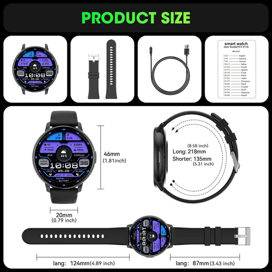 2026 Reloj inteligente con llamada Bluetooth, pantalla táctil completa de 1,38", monitor de actividad física con más de 100 modos deportivos, monitor de frecuencia cardíaca y sueño, resistente al agua, para hombre y mujer, Android, iOS