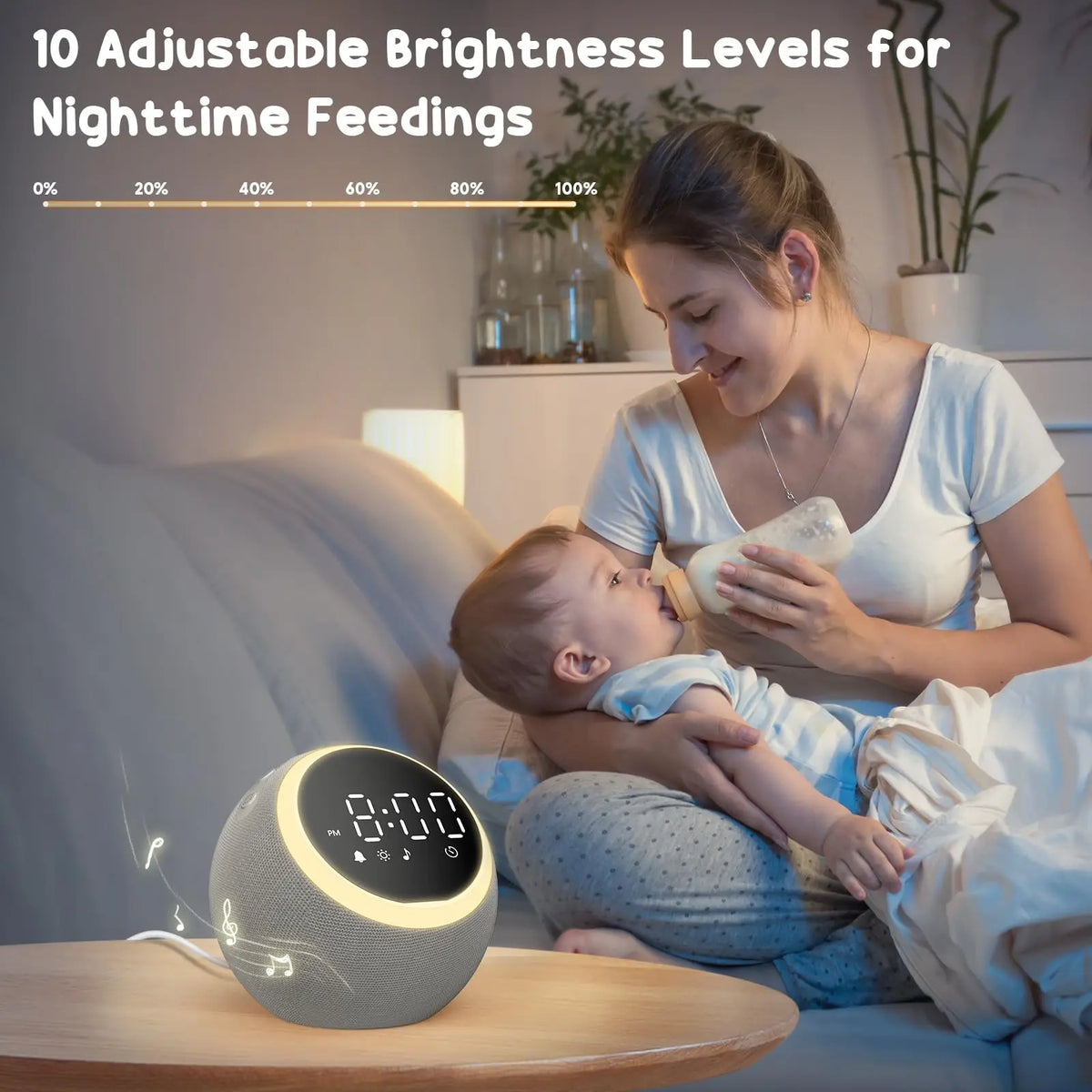 White Noise Sound Machine with 25 Relaxing Sounds, 7 Gentle Alarm Tones, Adjustable Volume Levels and Timer Function
