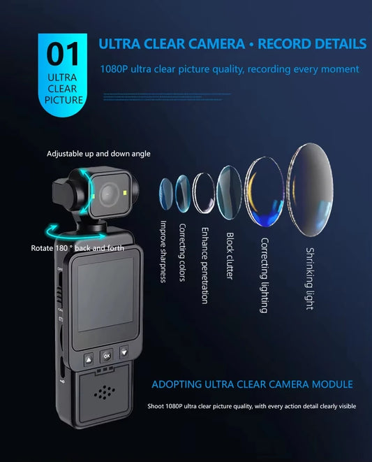 Yinzam Portable 1080p 2.5K 4K Gimbal Camera, WiFi One Key Record Lighting Shot Anti-Shake FHD LCD Display Sport Pocket Camera 4K
