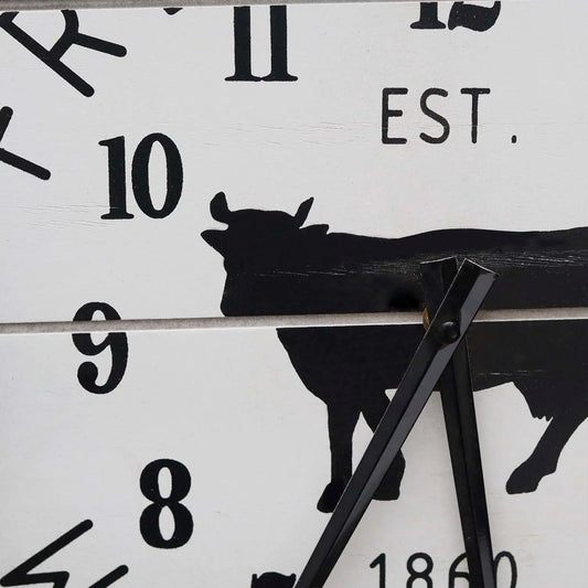PARISLOFT Round Decorative Wood Wall Clock, Farmhouse Fresh Milk and Cream Sign Decor Clock,Kitchen Themed Wall Decor,Dia 15.75\