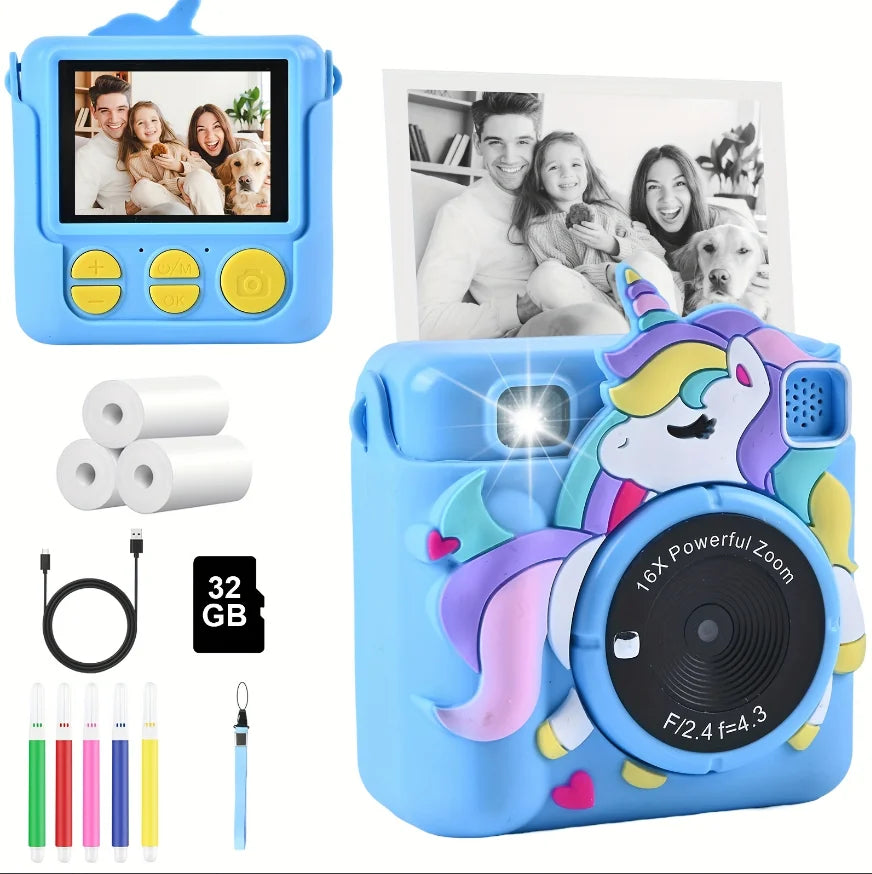 Tarjeta de 32 GB Cámara infantil digital de impresión instantánea Mini cámara HD para niños Mini cámara de impresión instantánea para niños con funda