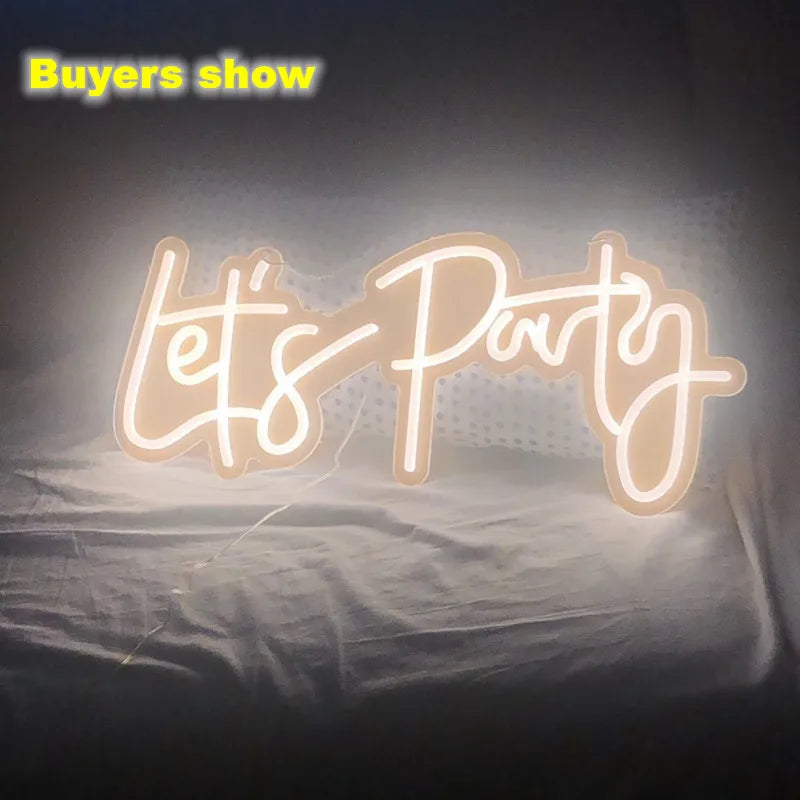 LED Neon Light Sign Lets Party Light Signs For Birthday Single Cocktail Dance Holiday Party Wall Decoration 23X10in Custom Made
