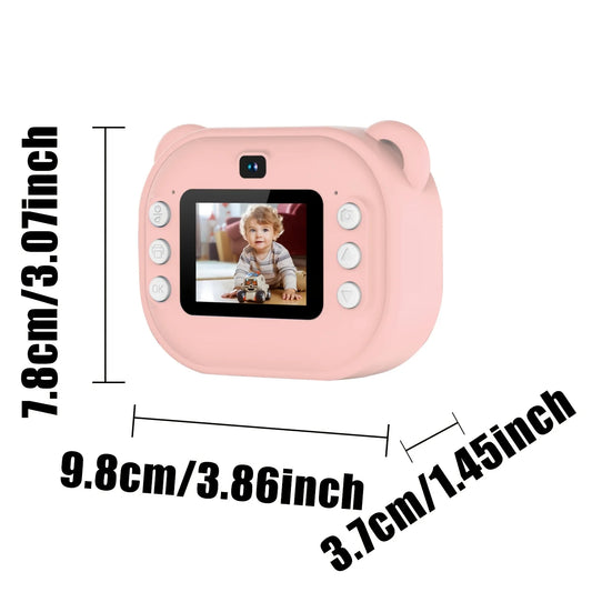 Blue/Pink Multifunction Mini Camera Instant Print, Mini Camera Instant Print Free Camera 2 Sheets of Printing Paper and Lanyard