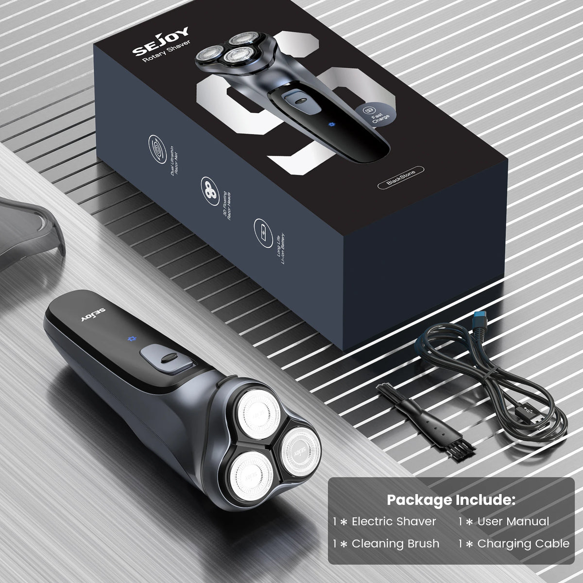 Maquinilla de afeitar eléctrica flotante 3D Sejoy para hombre, recargable, con recortadores de pelo eléctricos