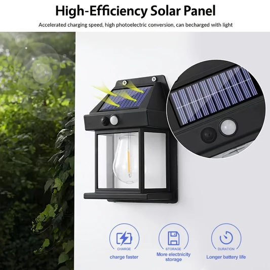 4 Pack Of Outdoor Solar Lamp, Outdoor Wall Lamp, IP44 Waterproof And Human Body Induction, Three Lighting Modes, Automatic On/off From Day To Night, Suitable For Courtyard, Garden, Terrace, Fence And Exterior Wall, Festival C