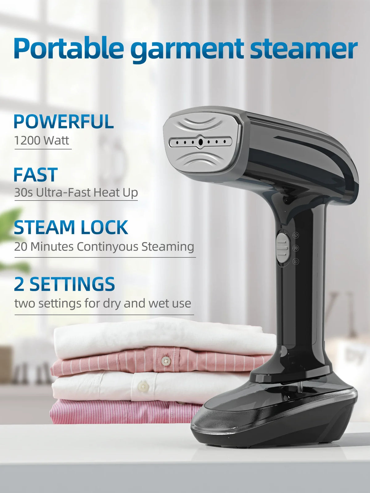 Handheld Garment Steam Iron 1200W Portable Electric Iron, Quick Heating in 30 Seconds, Dual-Use for Dry and Wet Ironing, 20 Minutes Continuous Steam, 300ml Water Tank, Comes with 3 Accessories, Suitable for Home and Travel Us