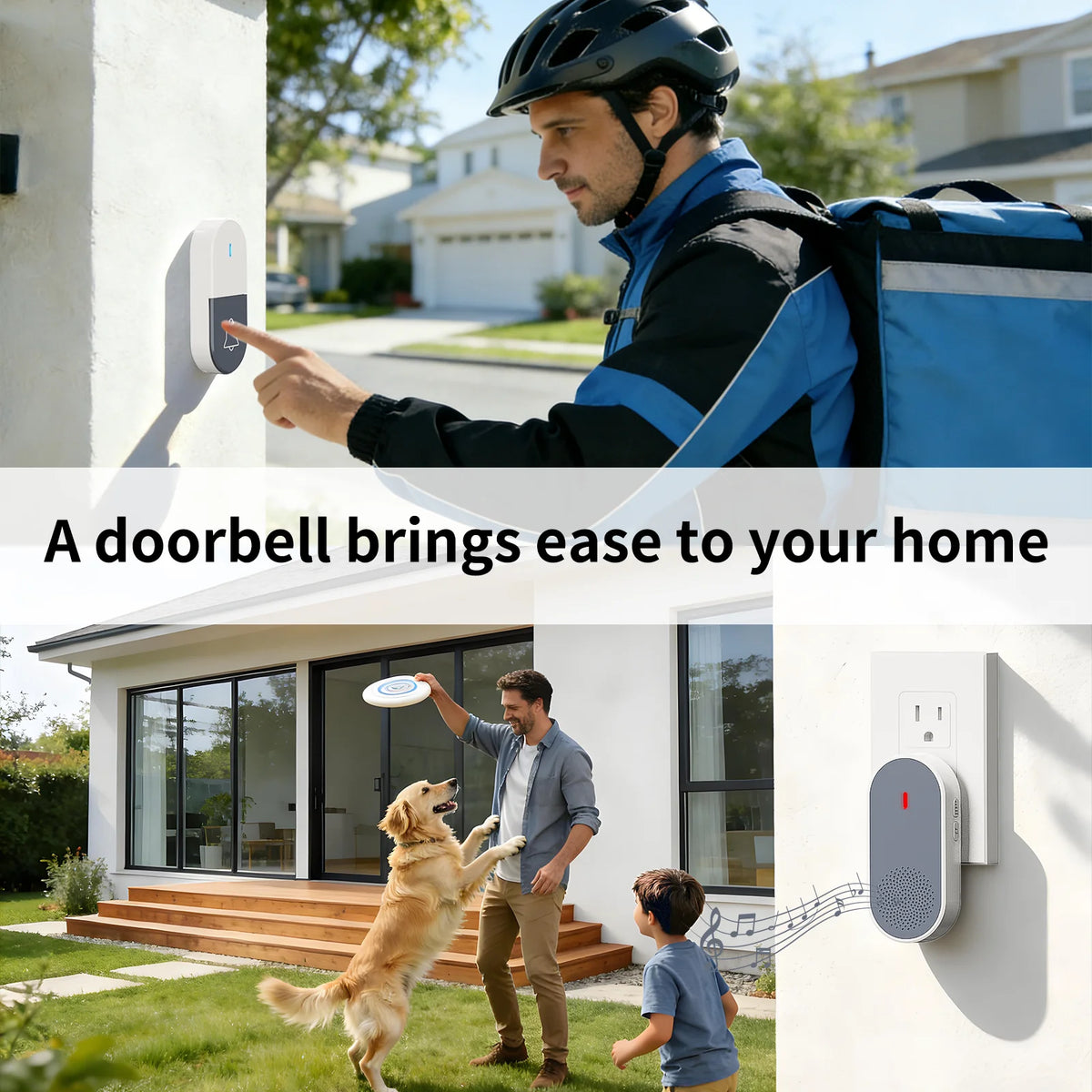 PGST Wireless Doorbell Door Bell Music Melody Remind Smart Home Security Alarm 1000FT 433MHz US Plug 1Doorbell and 2Remote