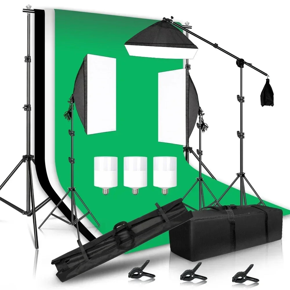 Photography Lighting Kit 2.6x3M Photo Background Muslin Backdrops & Softbox & Umbrella & Reflector& Light Stand For Photo Studio