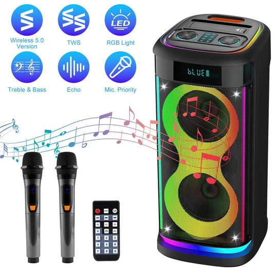 Black Portable for 5.0 Party Speaker LED Light Display Screen Mic Remote Control TWS Treble Bass Echo 10-15 Hours Playtime
