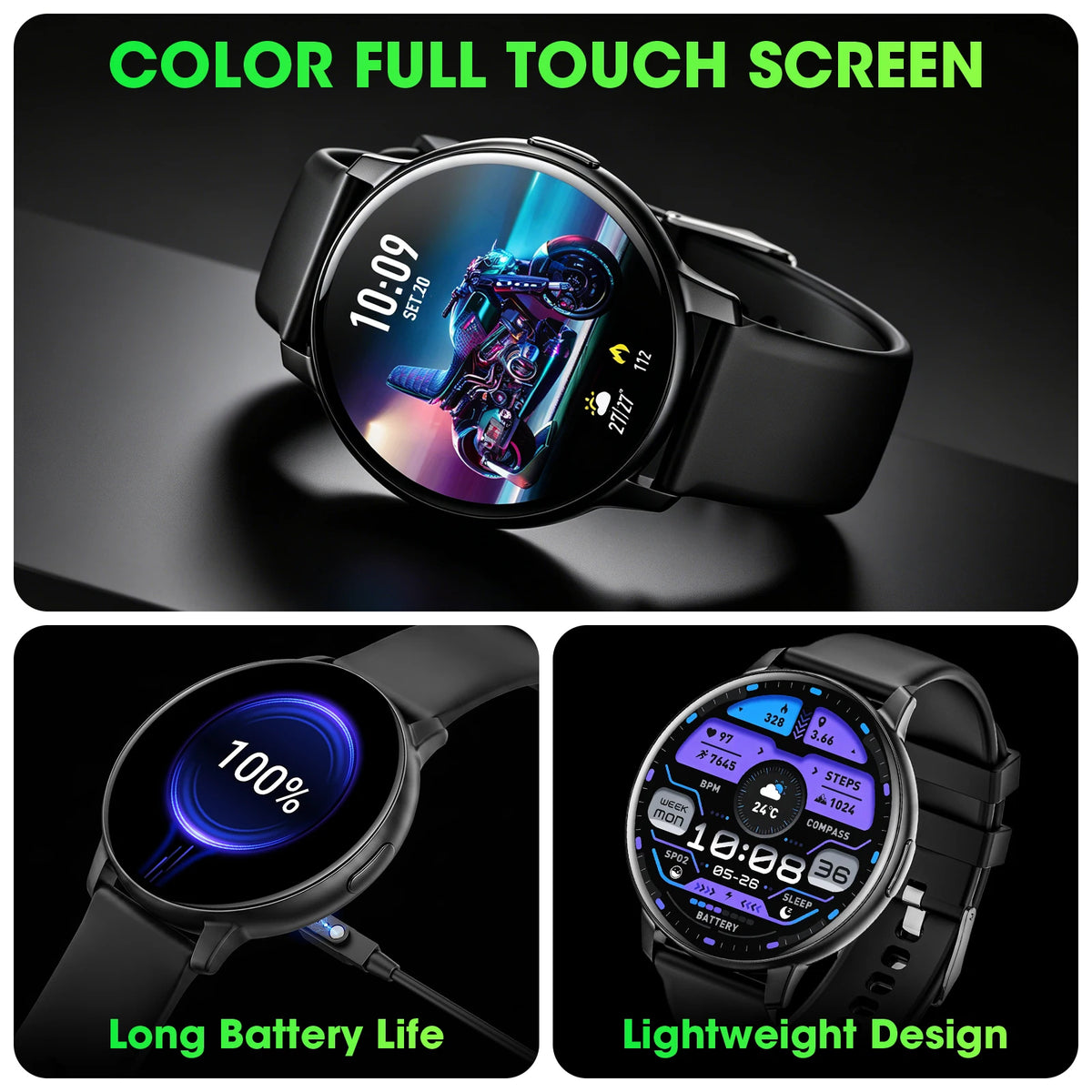 2026 Reloj inteligente con llamada Bluetooth, pantalla táctil completa de 1,38", monitor de actividad física con más de 100 modos deportivos, monitor de frecuencia cardíaca y sueño, resistente al agua, para hombre y mujer, Android, iOS