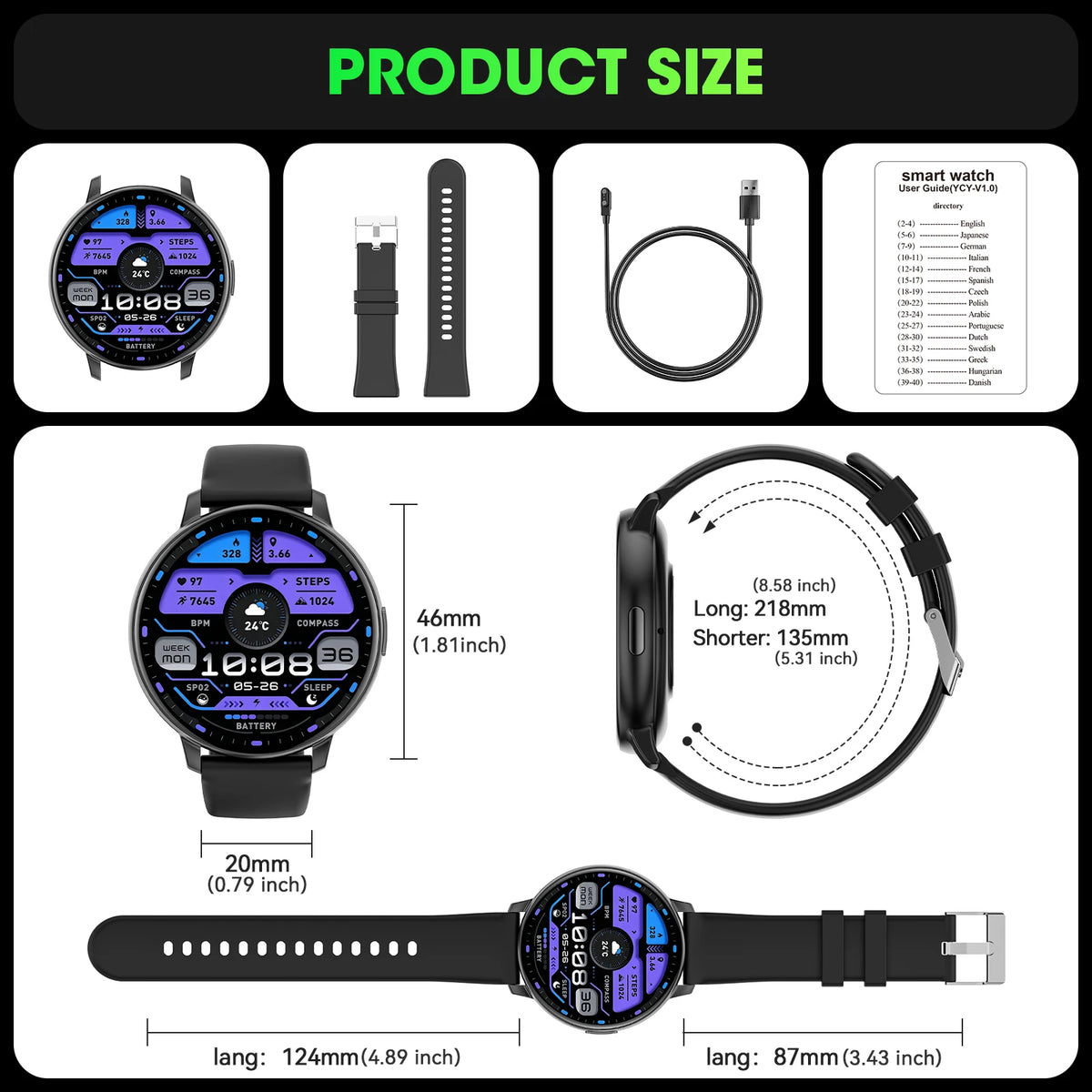 2026 Reloj inteligente con llamada Bluetooth, pantalla táctil completa de 1,38", monitor de actividad física con más de 100 modos deportivos, monitor de frecuencia cardíaca y sueño, resistente al agua, para hombre y mujer, Android, iOS