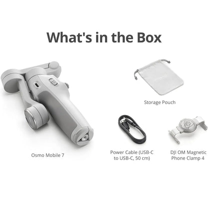 Estabilizador con gimbal DJI Osmo Mobile 7 para iPhone y Android, trípode integrado, estabilizador portátil para iPhone, palo para selfies, gimbal de 3 ejes para teléfono, ActiveTrack 7.0, edición con un toque, 10 horas de uso, carga del teléfono