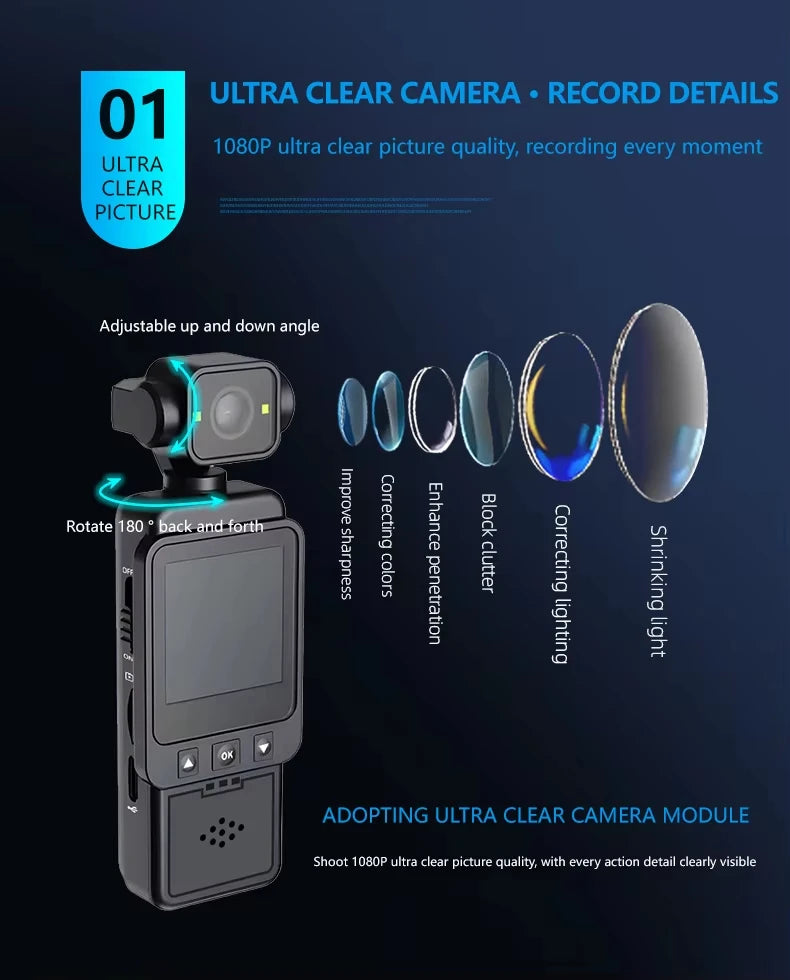 Yinzam Portable 1080p 2.5K 4K Gimbal Camera, WiFi One Key Record Lighting Shot Anti-Shake FHD LCD Display Sport Pocket Camera 4K