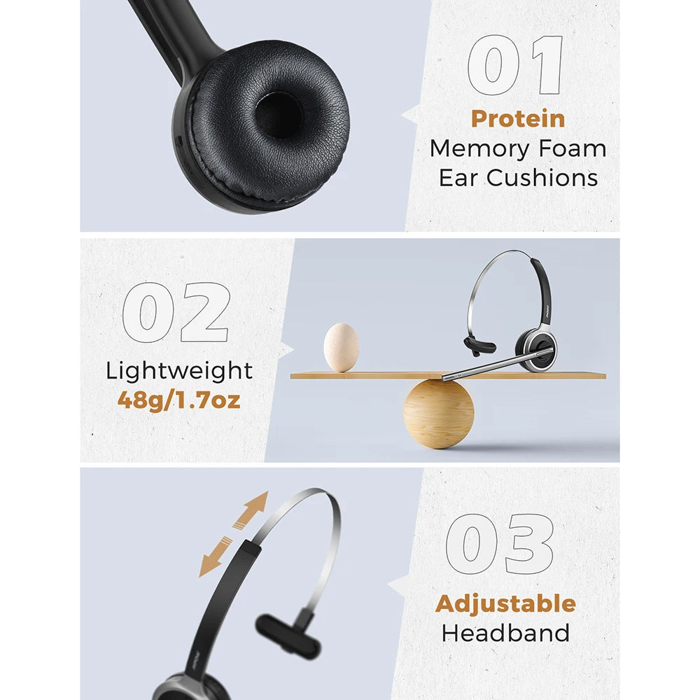 1/2 Pack Auriculares Mpow M5 Bluetooth V5.0 inalámbricos para camioneros, con micrófono y llamadas manos libres, para centros de atención telefónica y oficinas