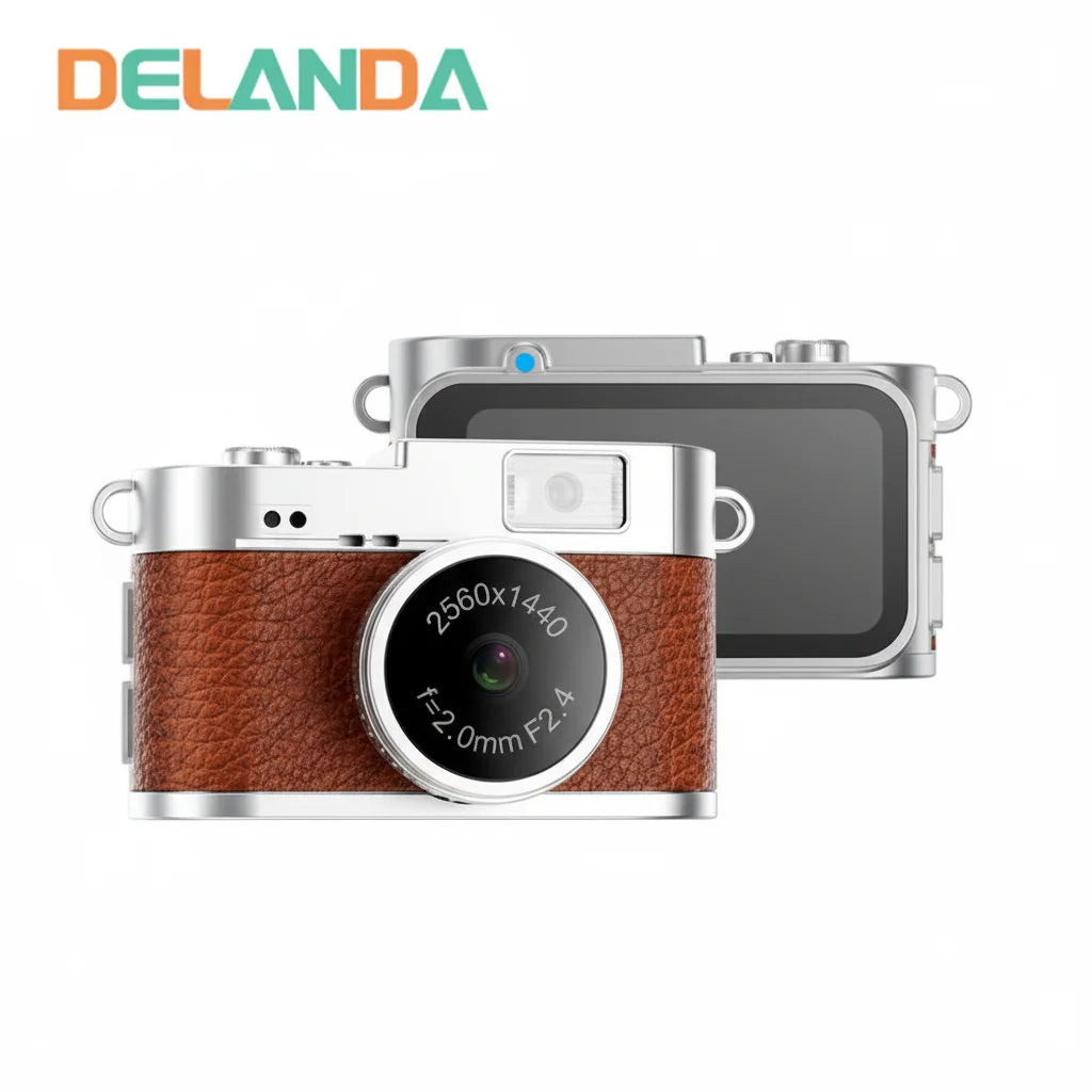 Delanda Mini Digital Camera 2.0 Inch Screen HD Video Recorder Kids Camcorder MicroSD Card Slot Fixed Focus CMOS Sensor