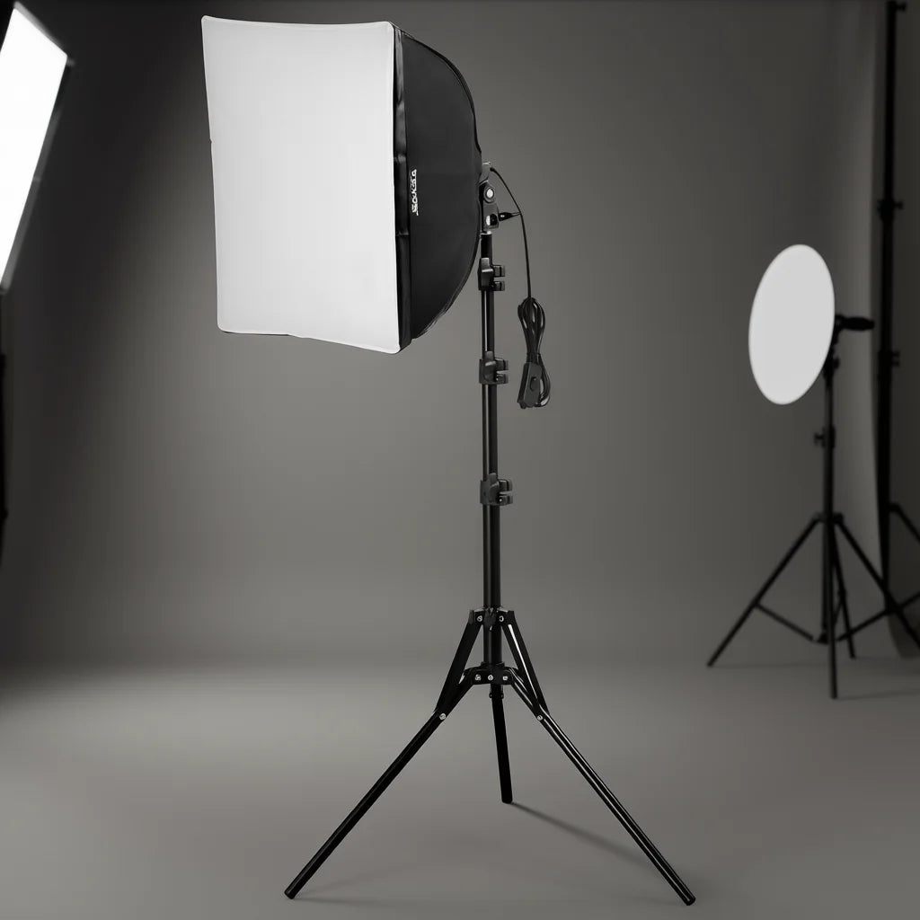 Kit de iluminación con softbox de plástico ajustable de 16 x 16 pulgadas, 3000-6500 K, alimentación de CA, para fotografía