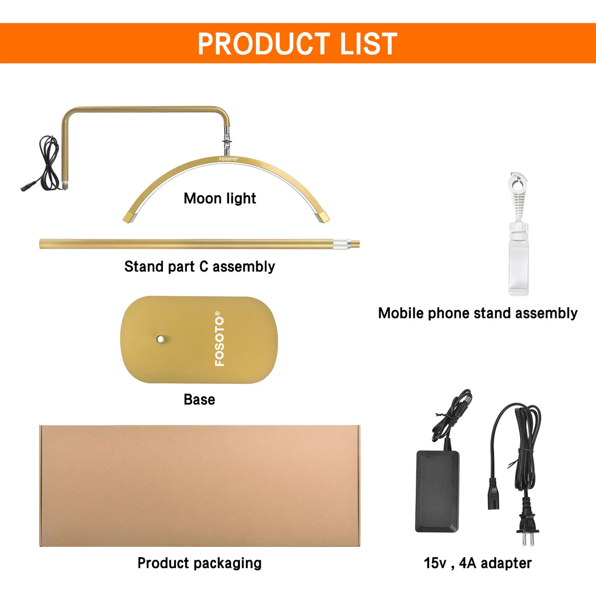 FOSOTO EU US Overseas Warehouse Gold Led Half Moon Light for Lashes Video Ring Lash Lamp for Facial Salon Photography Beauty Bed
