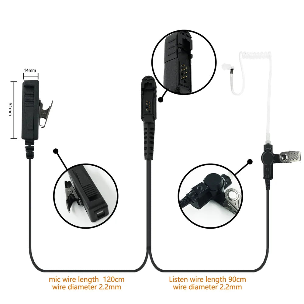 Auricular con micrófono de 2 cables para radio bidireccional XPR3500 XPR3300 XPR3300E DP2400 DP2600