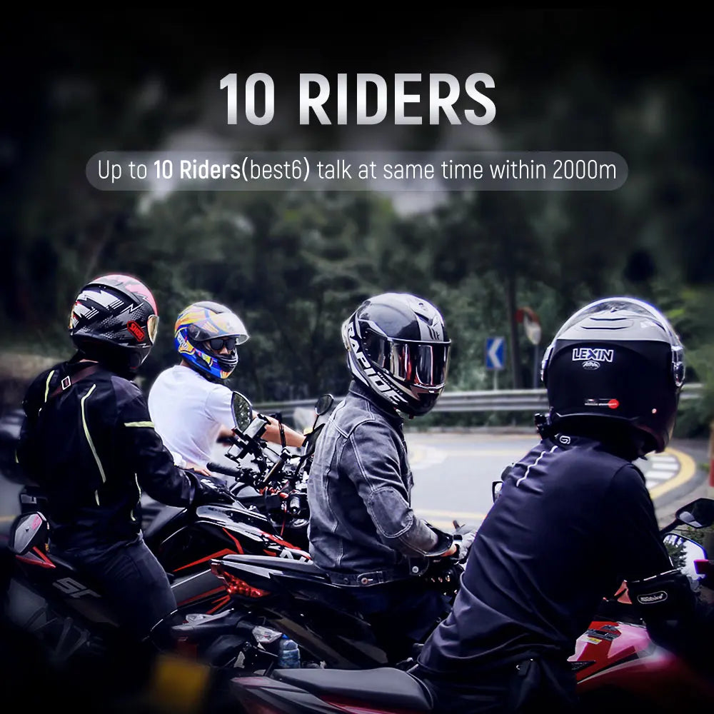 Lexin B4Fm-X Motorcycle Intercom & Helmet Headset 10 Riders 2000m Bluetooth Music Sharing Fast Charging Motorcycle Intercom