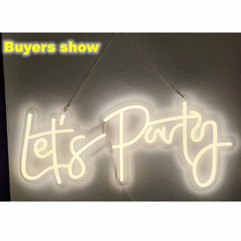 LED Neon Light Sign Lets Party Light Signs For Birthday Single Cocktail Dance Holiday Party Wall Decoration 23X10in Custom Made