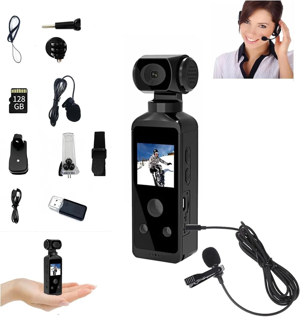 Se envía desde el territorio continental de EE. UU. Cámara gimbal de bolsillo 4K, estabilización de imagen, resistente al agua, cámara para vlogs