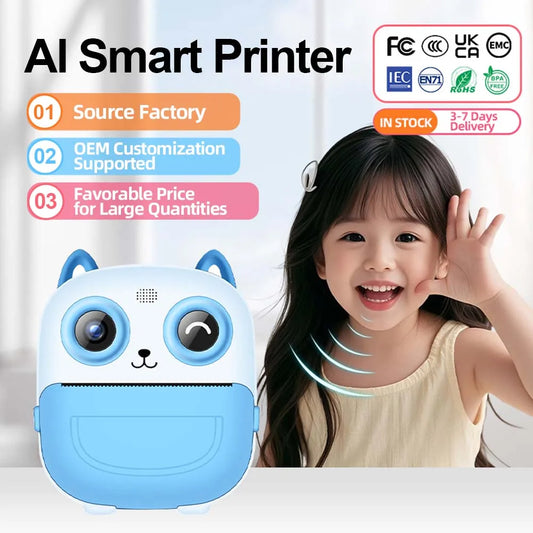 AI Kids Print Camera Intelligent Instant Photo Thermal Printer Children Educational Study Toy US Local Ready Stock