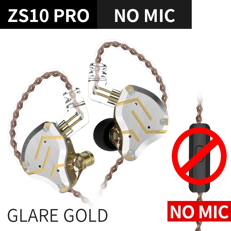 Auriculares KZ ZS10 Pro Gold 4BA+1DD híbridos con 10 controladores, graves HIFI, monitor intrauditivo, cancelación de ruido y diadema metálica