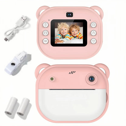 Blue/Pink Multifunction Mini Camera Instant Print, Mini Camera Instant Print Free Camera 2 Sheets of Printing Paper and Lanyard