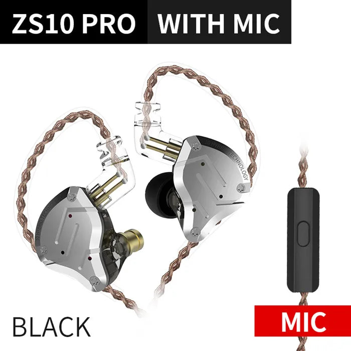 Auriculares KZ ZS10 Pro Gold 4BA+1DD híbridos con 10 controladores, graves HIFI, monitor intrauditivo, cancelación de ruido y diadema metálica