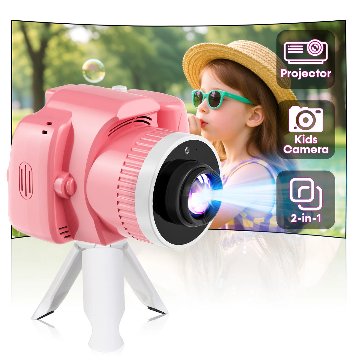 Kids Digital Camera With Projector 1080P HD Video Camcorder Toy 24 Inch IPS Screen Drop Resistant 32GB Card USB C Rechargeable