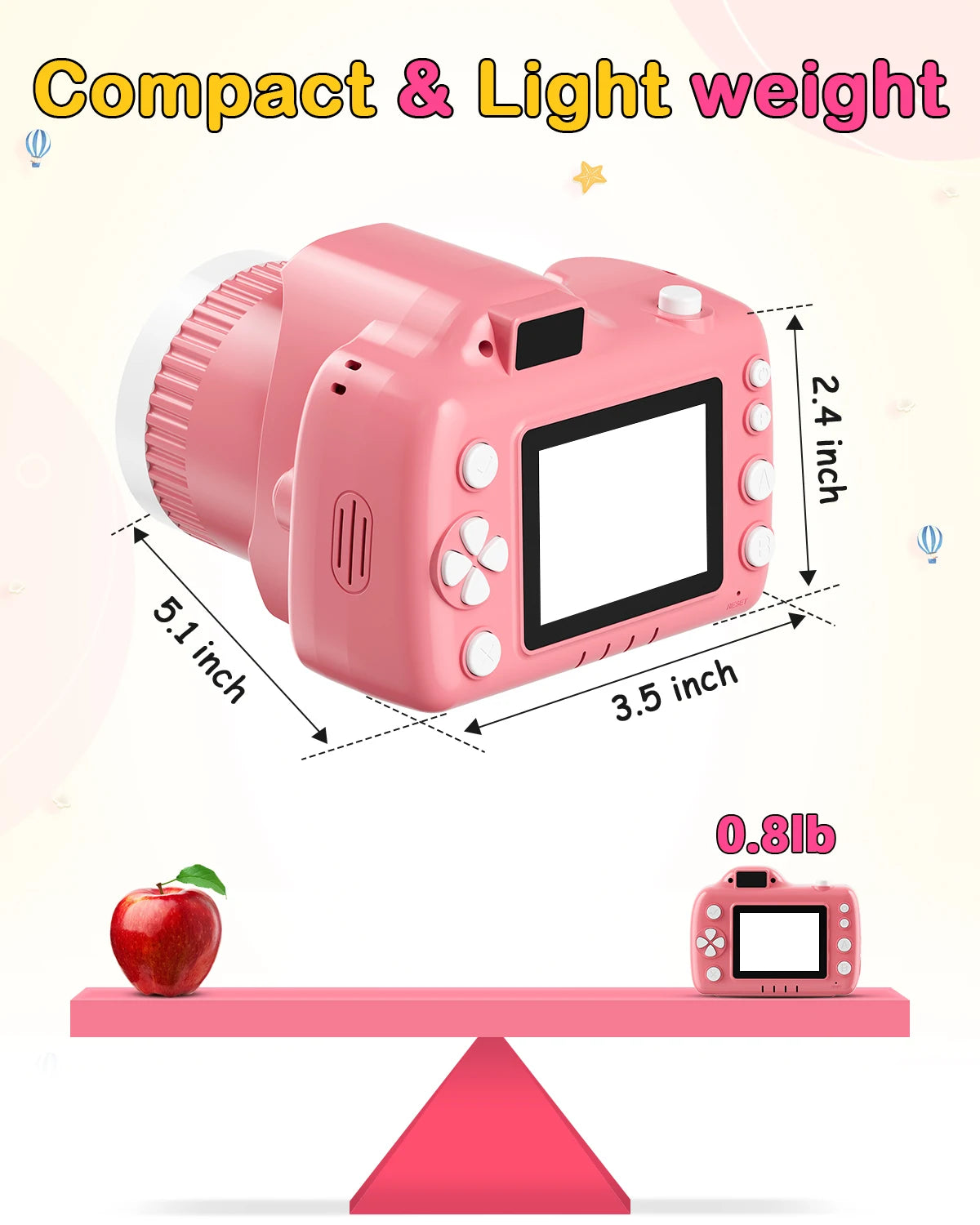 Kids Digital Camera With Projector 1080P HD Video Camcorder Toy 24 Inch IPS Screen Drop Resistant 32GB Card USB C Rechargeable