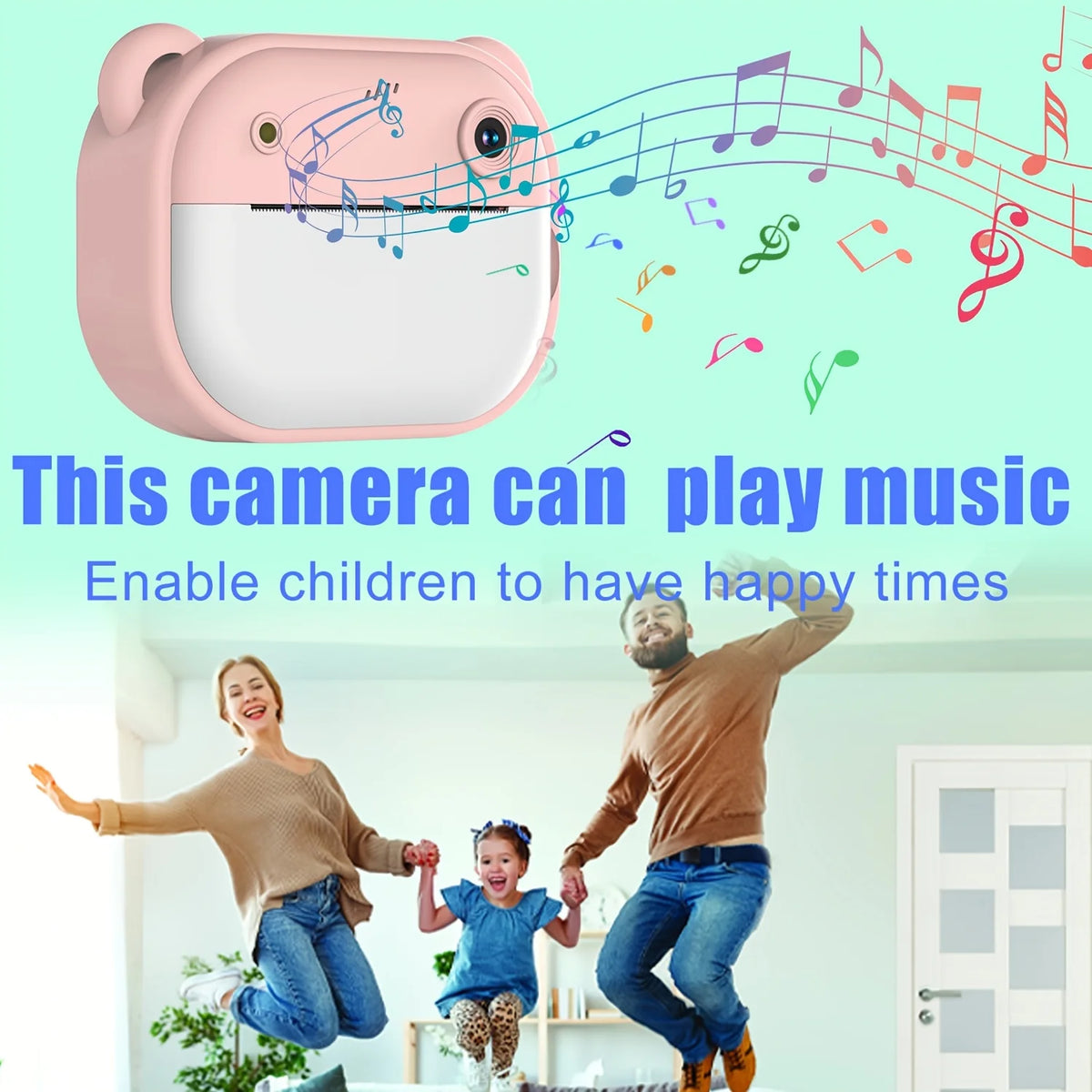 Blue/Pink Multifunction Mini Camera Instant Print, Mini Camera Instant Print Free Camera 2 Sheets of Printing Paper and Lanyard