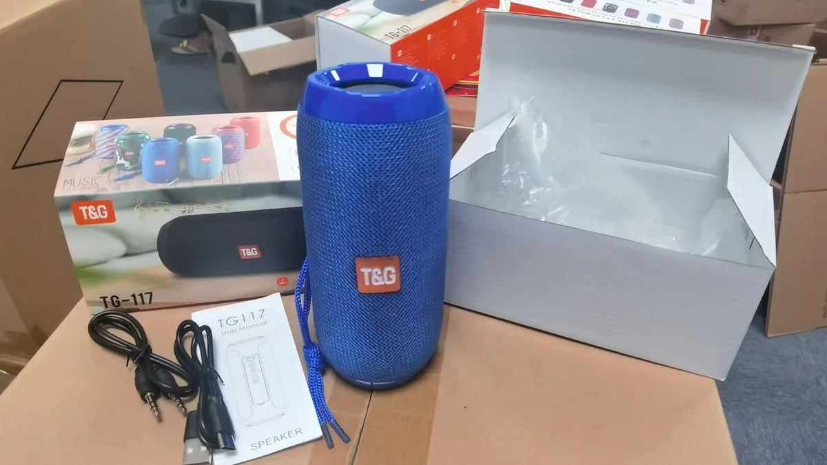 Altavoz inalámbrico portátil BT resistente al agua para exteriores y deportes, subwoofer TG117 con TF, AUX y USB, stock local en EE. UU. con entrega rápida de 3 a 7 días