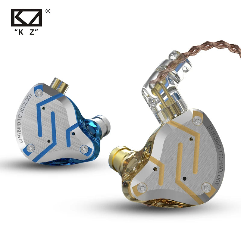 Auriculares KZ ZS10 Pro Gold 4BA+1DD híbridos con 10 controladores, graves HIFI, monitor intrauditivo, cancelación de ruido y diadema metálica