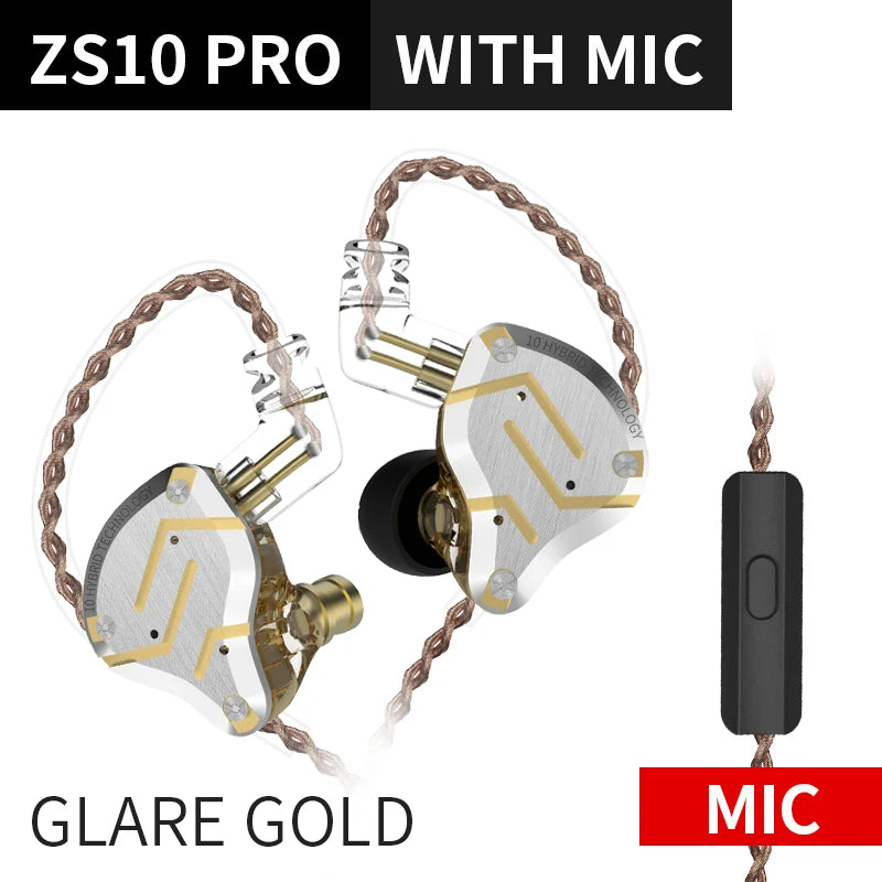 Auriculares KZ ZS10 Pro Gold 4BA+1DD híbridos con 10 controladores, graves HIFI, monitor intrauditivo, cancelación de ruido y diadema metálica