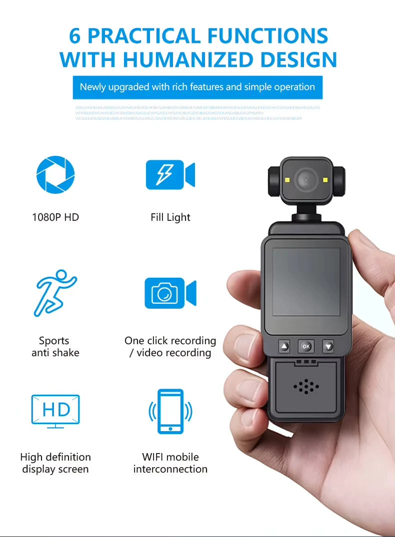 Yinzam Portable 1080p 2.5K 4K Gimbal Camera, WiFi One Key Record Lighting Shot Anti-Shake FHD LCD Display Sport Pocket Camera 4K