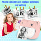 Blue/Pink Multifunction Mini Camera Instant Print, Mini Camera Instant Print Free Camera 2 Sheets of Printing Paper and Lanyard