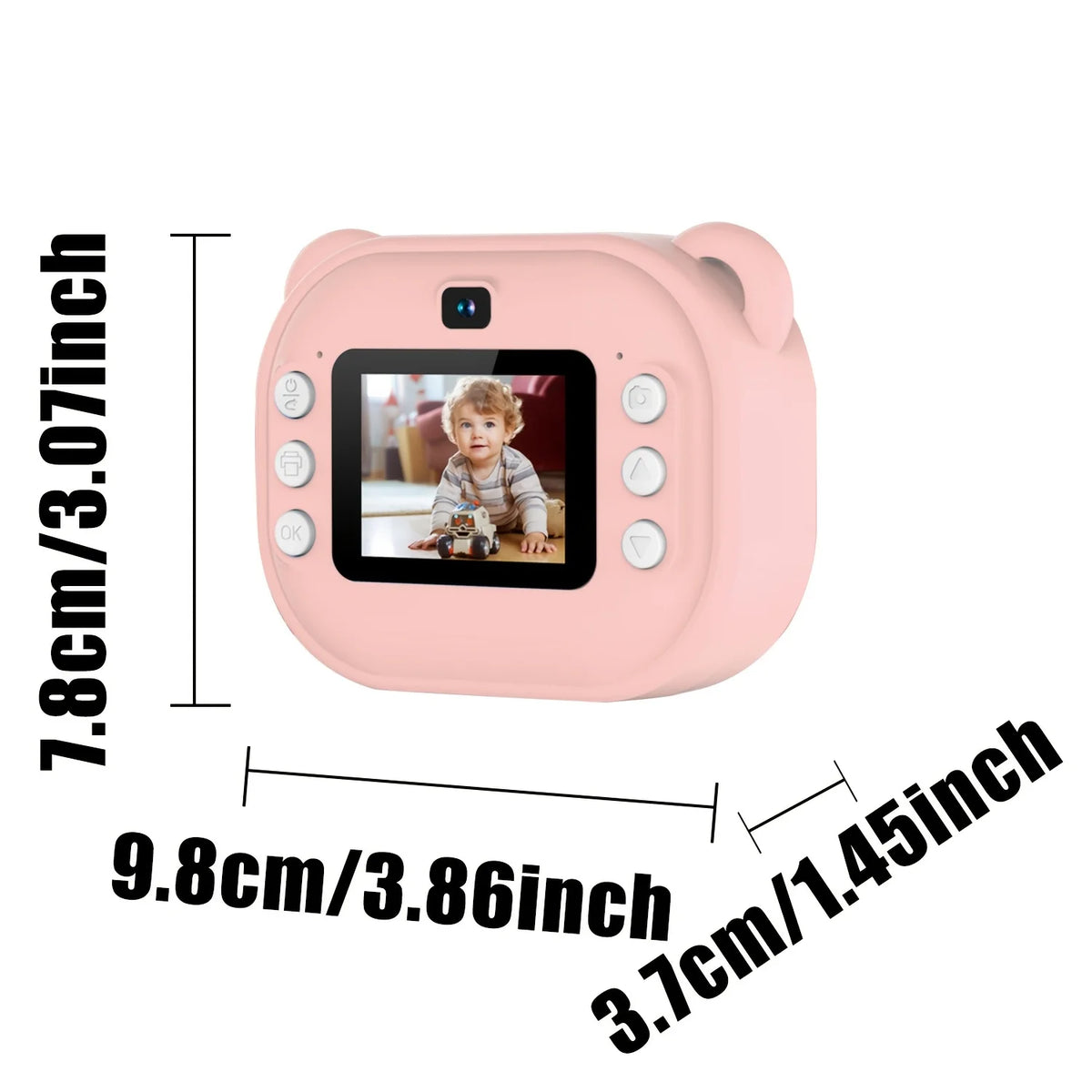 Blue/Pink Multifunction Mini Camera Instant Print, Mini Camera Instant Print Free Camera 2 Sheets of Printing Paper and Lanyard