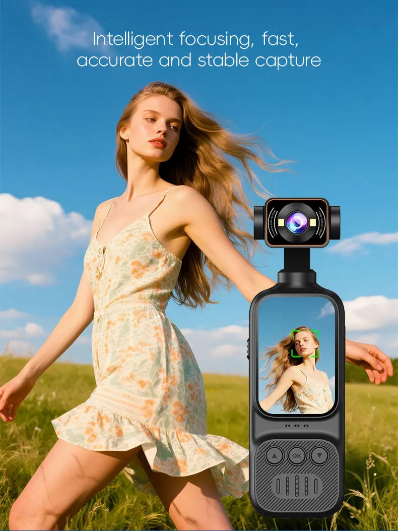Yinzam Portable 1080p 2.5K 4K Gimbal Camera, WiFi One Key Record Lighting Shot Anti-Shake FHD LCD Display Sport Pocket Camera 4K