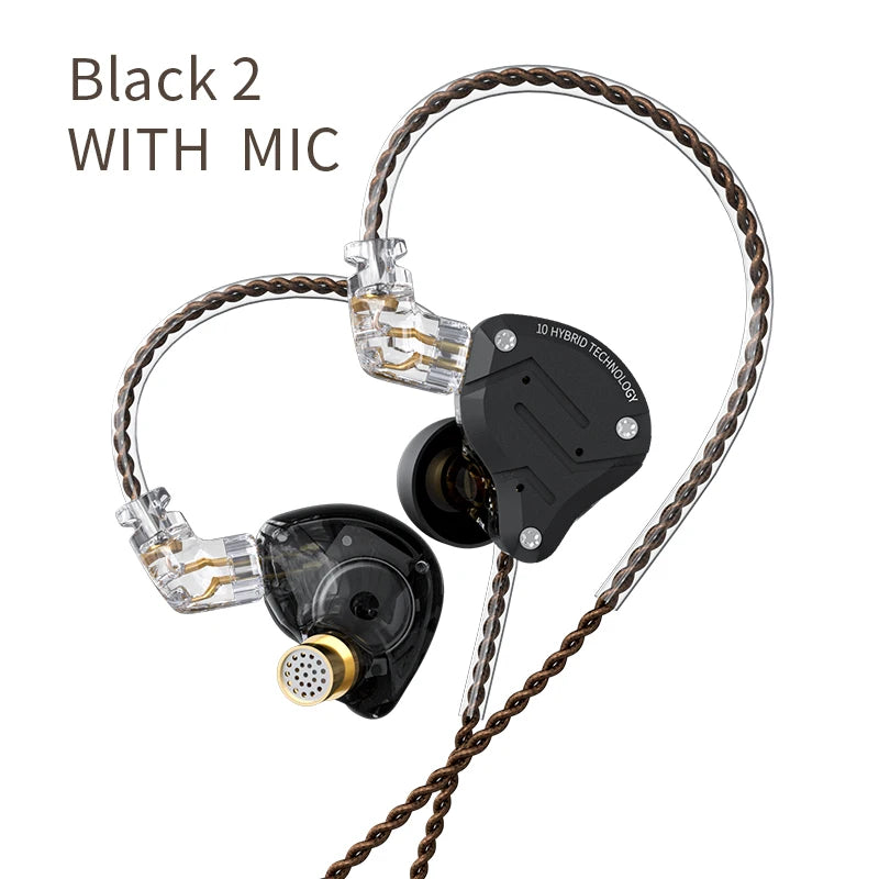 Auriculares KZ ZS10 Pro Gold 4BA+1DD híbridos con 10 controladores, graves HIFI, monitor intrauditivo, cancelación de ruido y diadema metálica