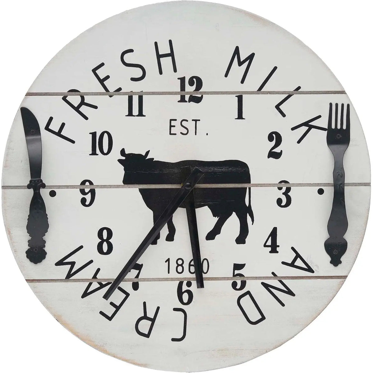 PARISLOFT Round Decorative Wood Wall Clock, Farmhouse Fresh Milk and Cream Sign Decor Clock,Kitchen Themed Wall Decor,Dia 15.75\