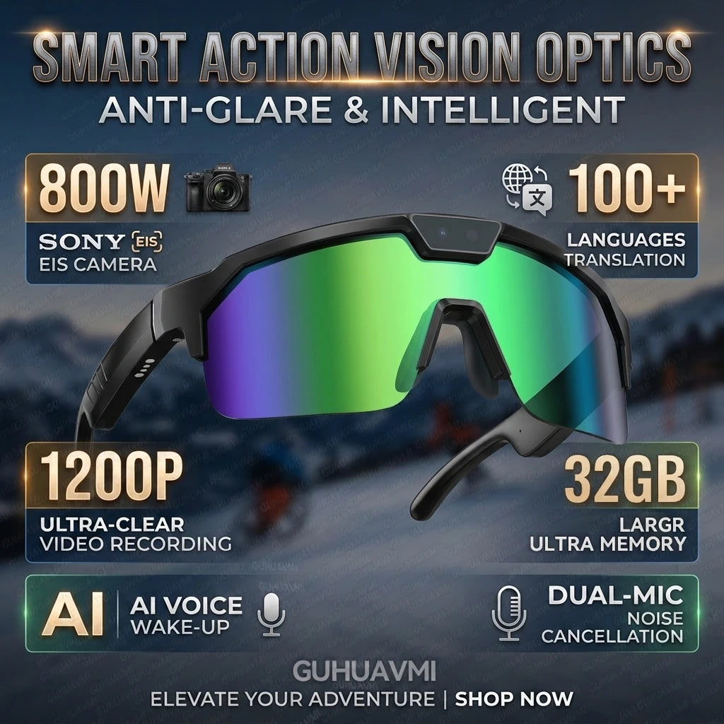 Gafas inteligentes deportivas con cámara 4K HD antivibración, altavoces estéreo 3D, lentes polarizadas UV400, Bluetooth e IA para grabar vídeos en primera persona al aire libre