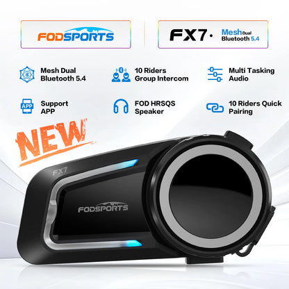 Fodsports FX7 Motorcycle Helmet Intercom Mesh Bluetooth Helmet Headset Moto Interphone,10 Rider 2000M,BT5.4,Support APP