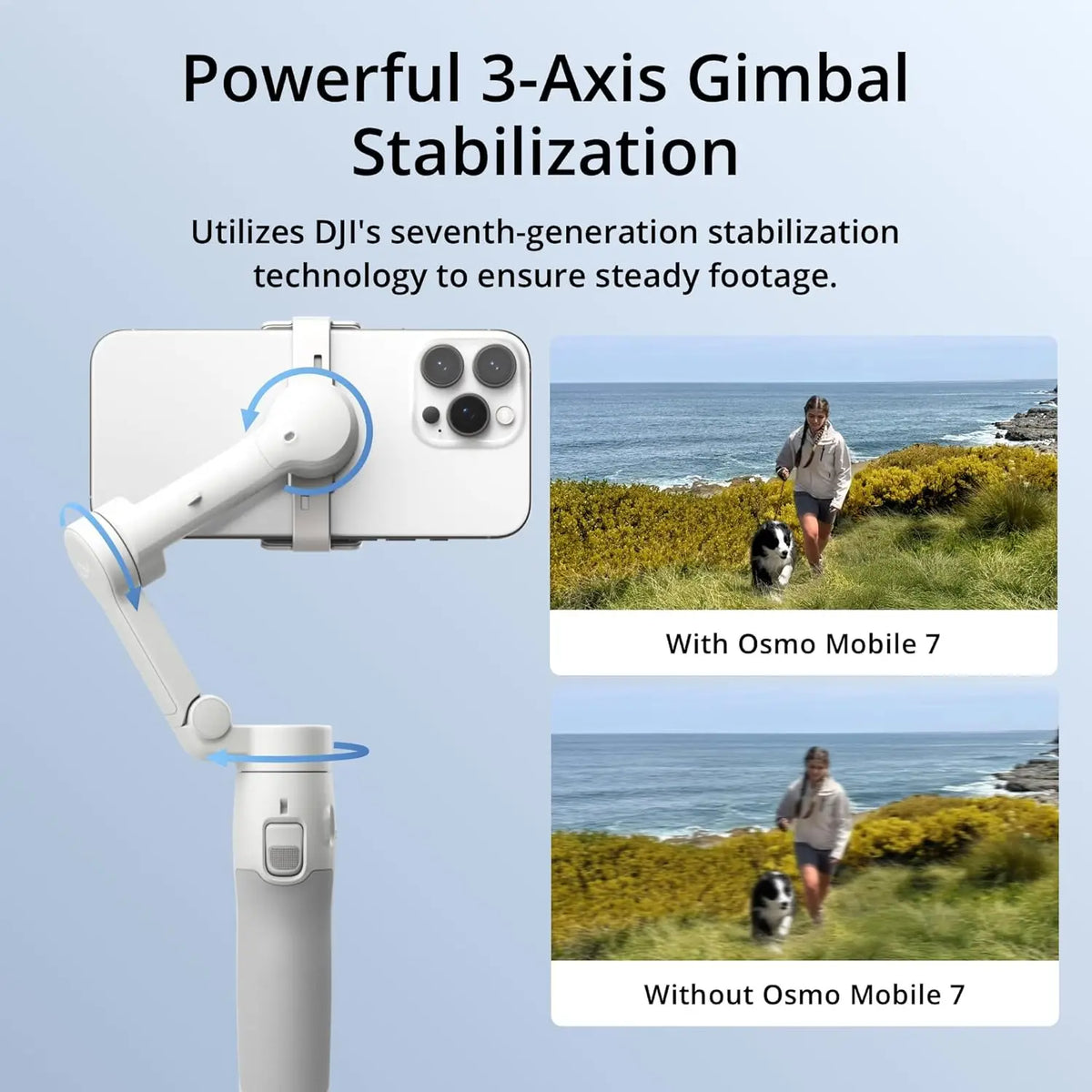Estabilizador con gimbal DJI Osmo Mobile 7 para iPhone y Android, trípode integrado, estabilizador portátil para iPhone, palo para selfies, gimbal de 3 ejes para teléfono, ActiveTrack 7.0, edición con un toque, 10 horas de uso, carga del teléfono
