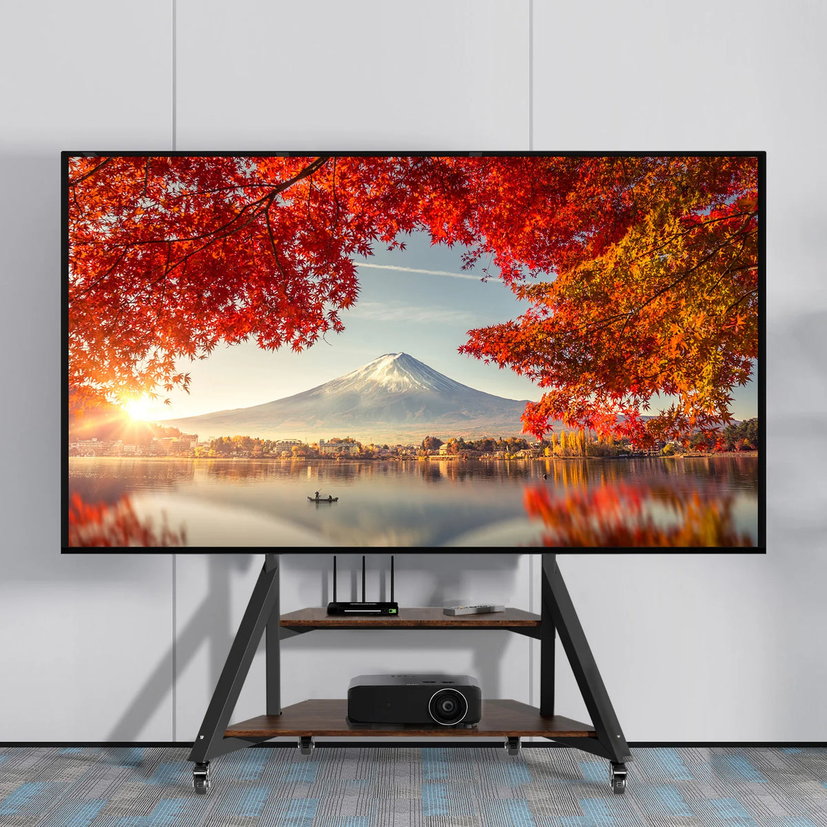 Adjustable Height Rolling TV Floor Stand Industrial Television TV Mount Bracket for 40-75 Inches Max Load 80KG