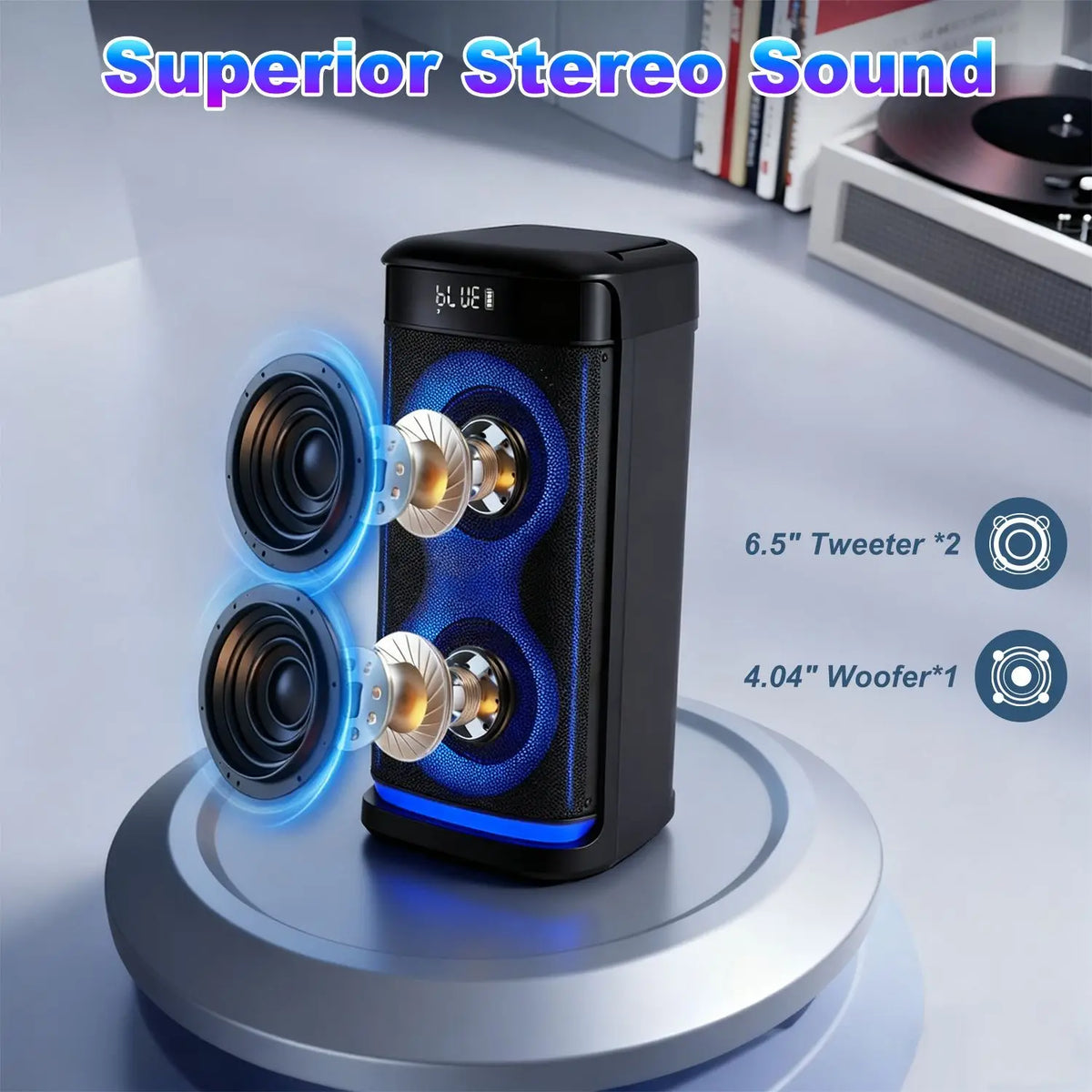 Black Portable for 5.0 Party Speaker LED Light Display Screen Mic Remote Control TWS Treble Bass Echo 10-15 Hours Playtime