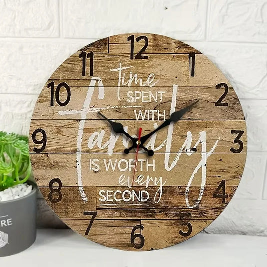 25 * 25cm Round Wooden Clock, Eco-Friendly Material, Quartz Movement, for Living Room & Office Decoration