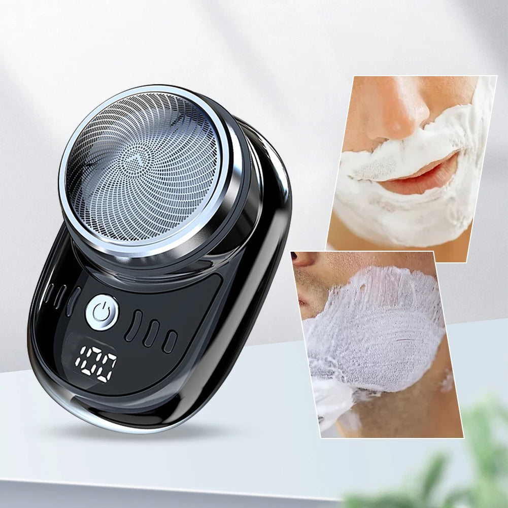 Mini afeitadora de viaje eléctrica para hombres, carga USB, recortador de barba facial con pantalla digital, afeitadora recargable, maquinilla de afeitar lavable para coche y hogar