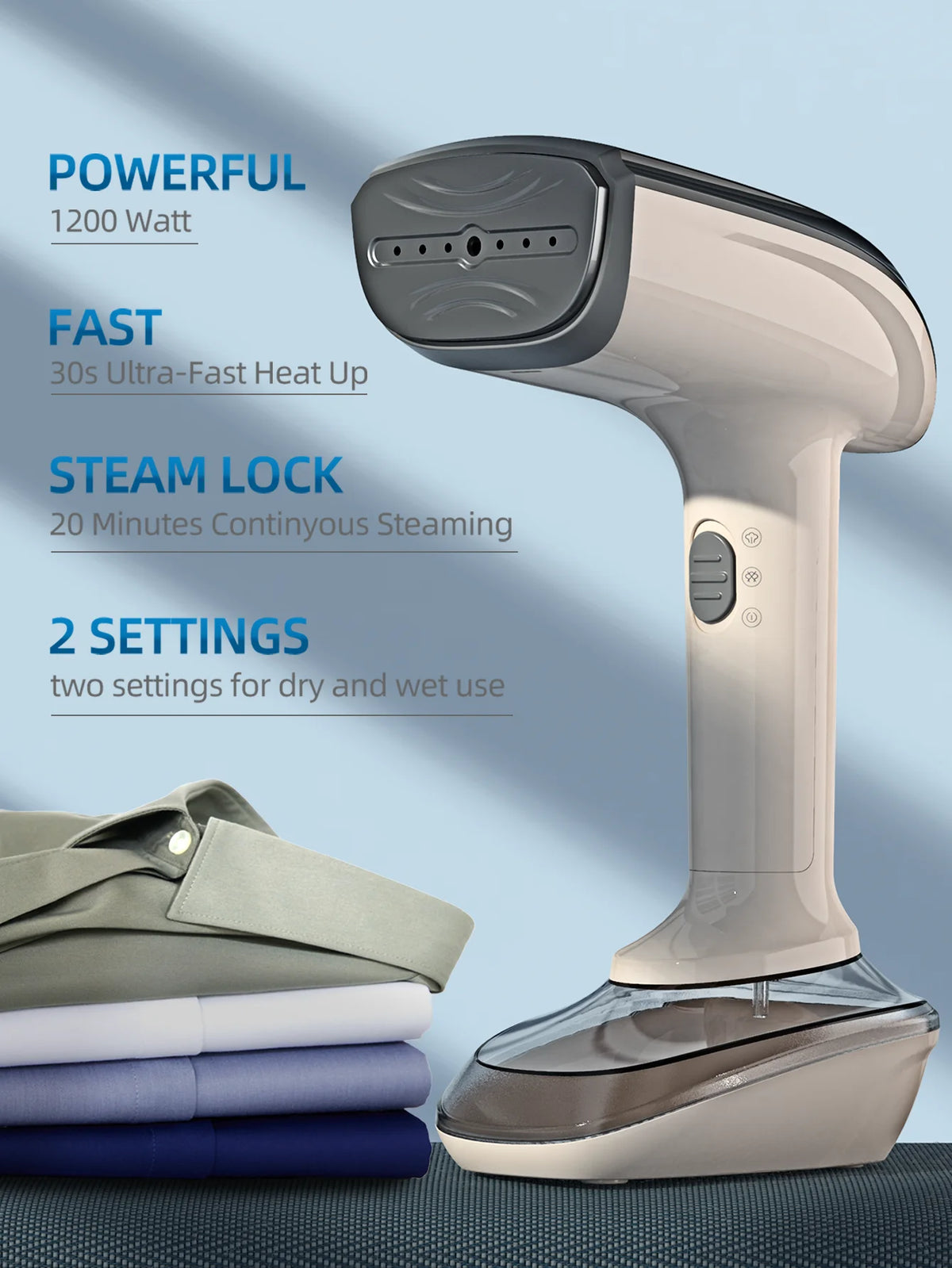 Handheld Garment Steam Iron 1200W Portable Electric Iron, Quick Heating in 30 Seconds, Dual-Use for Dry and Wet Ironing, 20 Minutes Continuous Steam, 300ml Water Tank, Comes with 3 Accessories, Suitable for Home and Travel Us