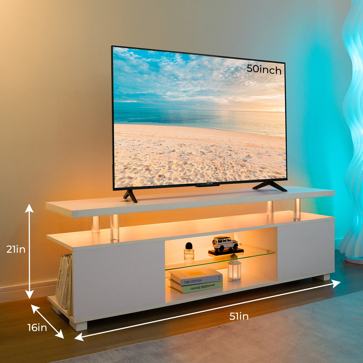 Centro de entretenimiento para TV Cubehom, soporte LED para TV, centro de juegos para TV de 50 pulgadas, soporte de TV moderno con almacenamiento, consola de TV para Ga